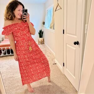 Anthropologie THML Pink Cotton Floral Tassel Maxi Dress Small